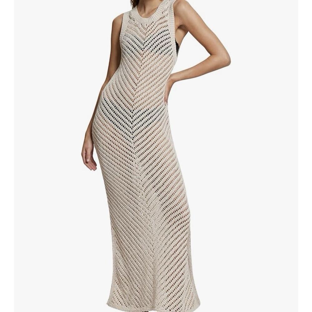 BSUBSBEACH Crochet Maxi Cover Up Dress One Size NWT Swim Beach Sheer Boho
